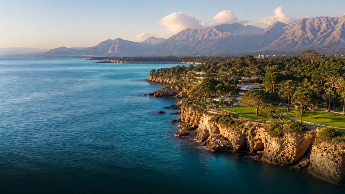 The turquoise Antalya coast beneath the Taurus Mountains