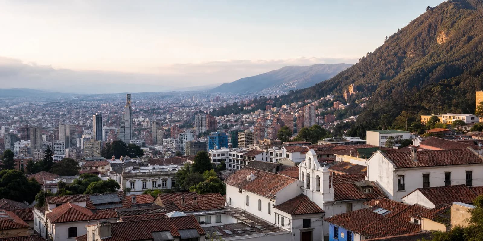 Bogota rooftops and highland cityscape below the eastern Andes