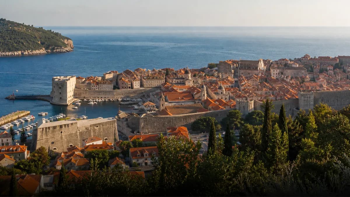 Dubrovnik old town and its stone walls above the Adriatic