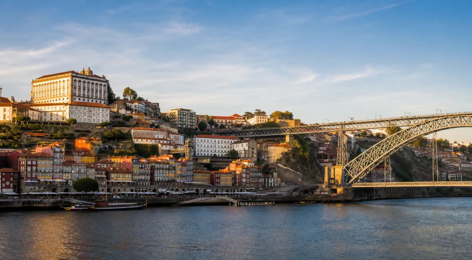 Porto’s Ribeira waterfront and Dom Luís I Bridge beside the Douro River