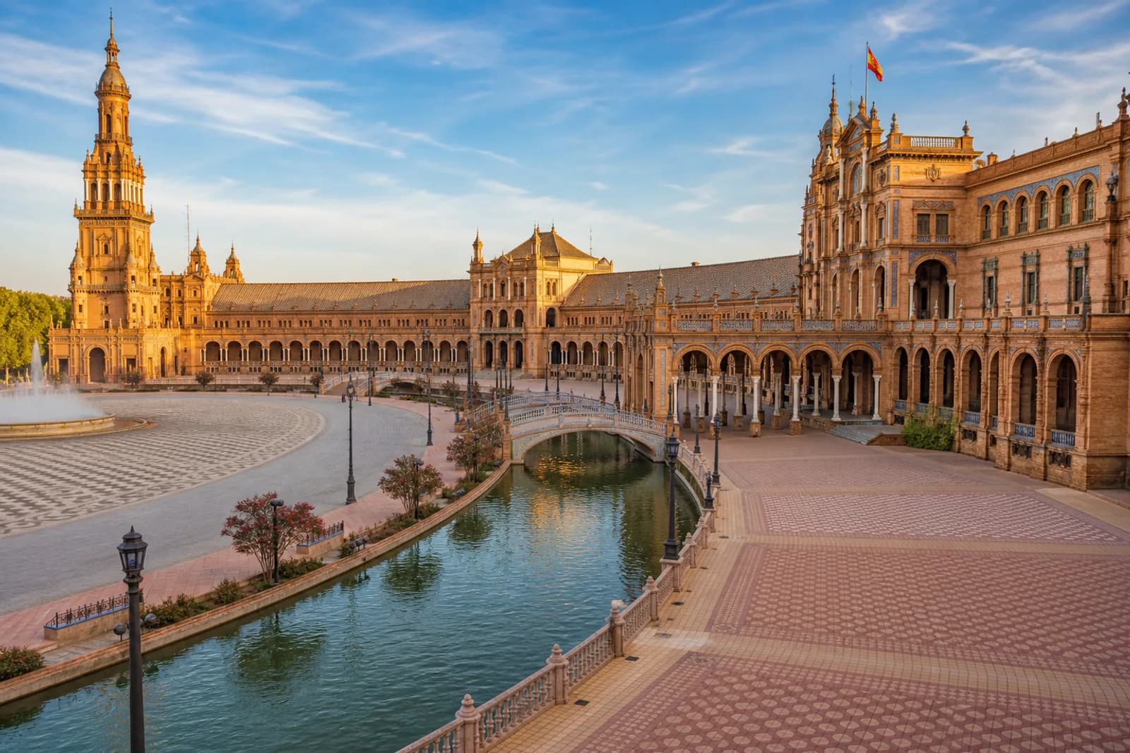 Plaza de España in Seville glowing in warm Andalusian light