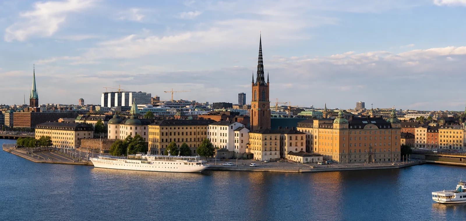 Stockholm waterfront and historic island buildings beside calm Baltic water